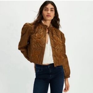 Free People Brown Quilted Bomber Jacket
